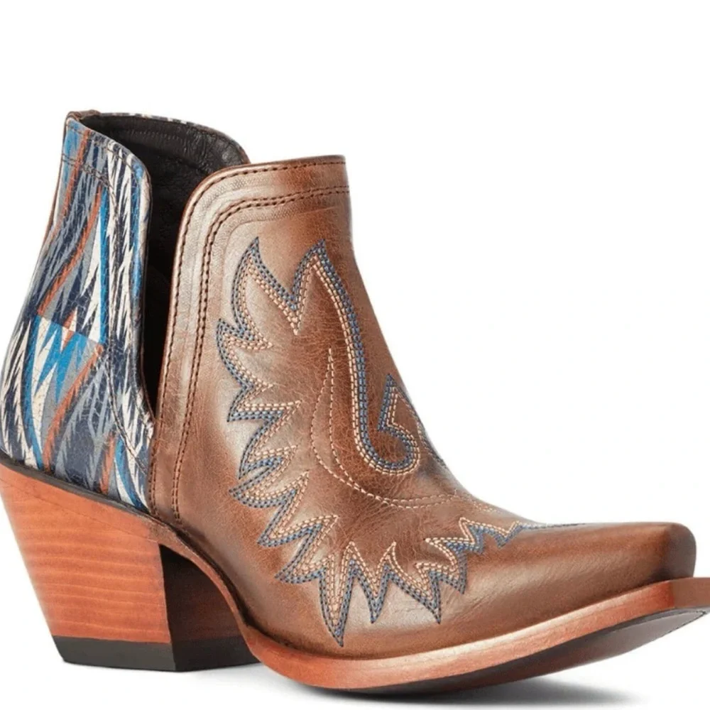 NWT Ariat Womens 6 Dixon Chimayo Brown Leather Western Ankle Cowboy Boot